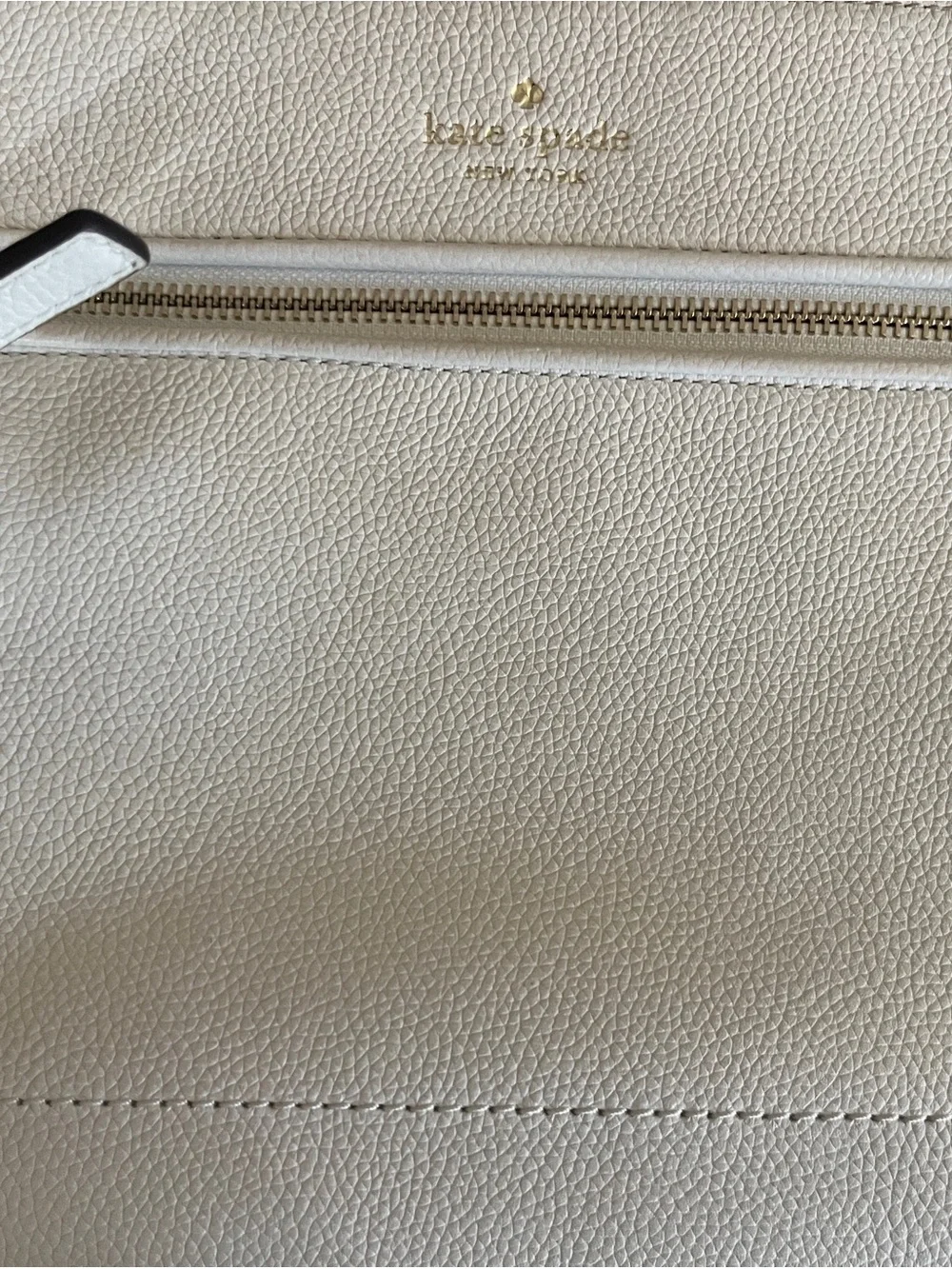 kate spade white pebbled leather tote with front zip